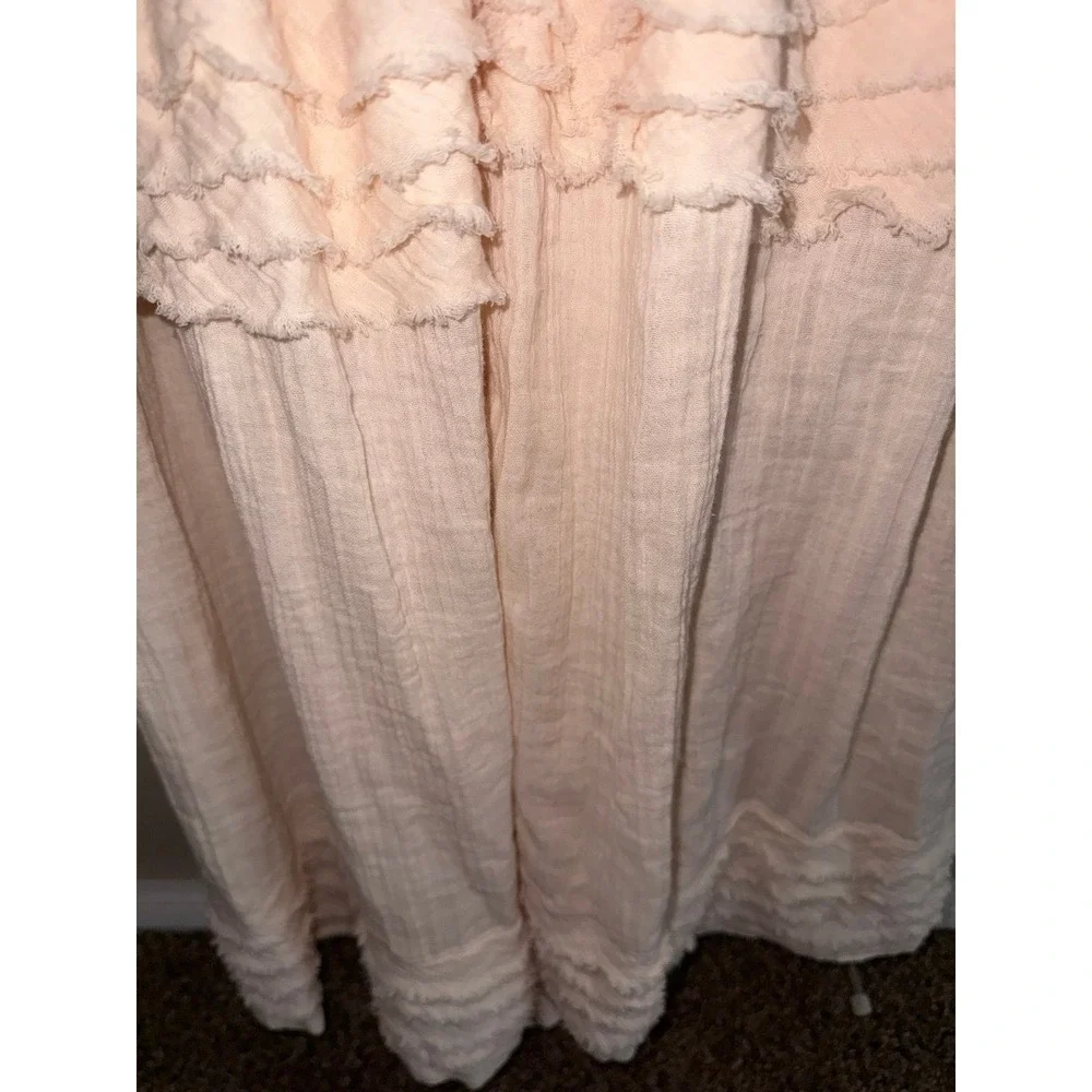 Free People NWT Ivory Boho Pheasant Dress w/ Navy Embroidery Oversized Small